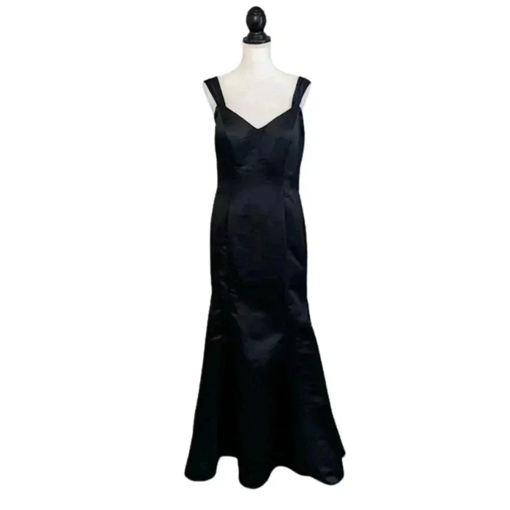 Morilee by Madeline Gardner Black Satin Off the Shoulder Dress 21583 Size 12